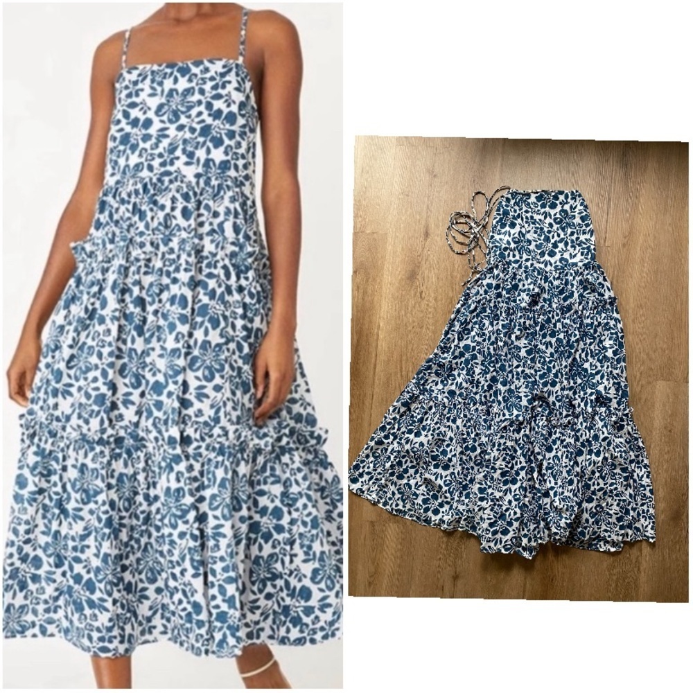 Cara Cara Blue and White Floral Harbour Island Midi Length Dress